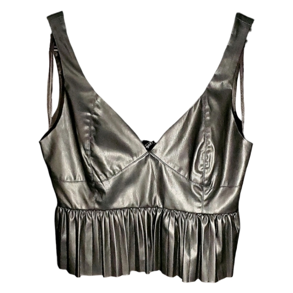 NWT Zara Black Faux Leather Peplum Crop Tank Top - XSmall (Small Flaw)